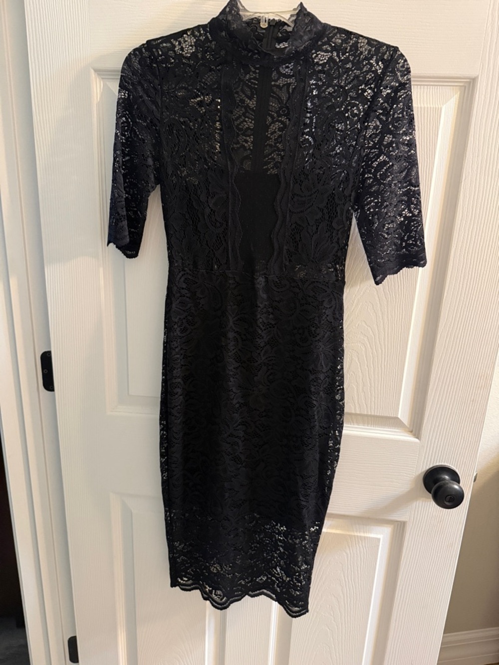 Express Black Lace Midi Dress with High Neck